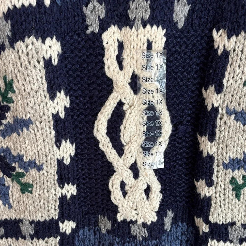 Vintage cabin creek granny square 3D Cable Knit Crewneck Sweater Womens 1X NWT